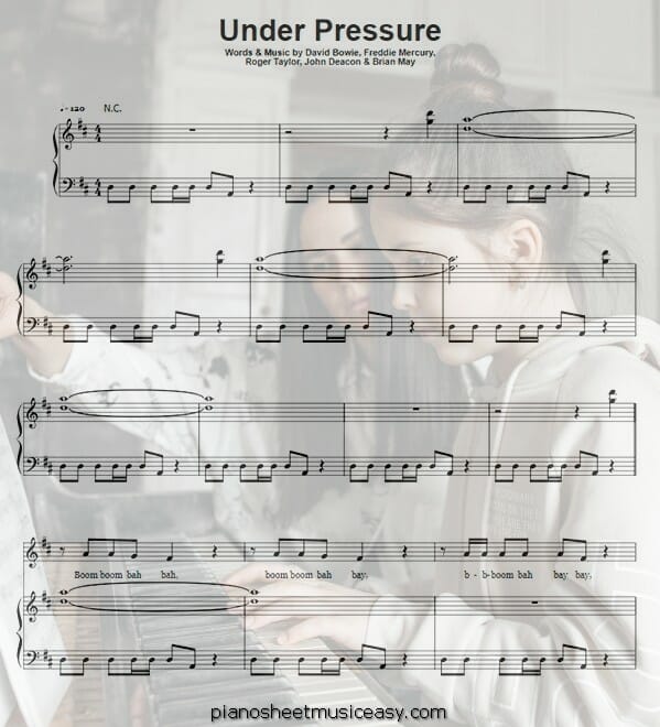 under pressure printable free sheet music for piano 