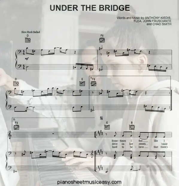 under the bridge printable free sheet music for piano 