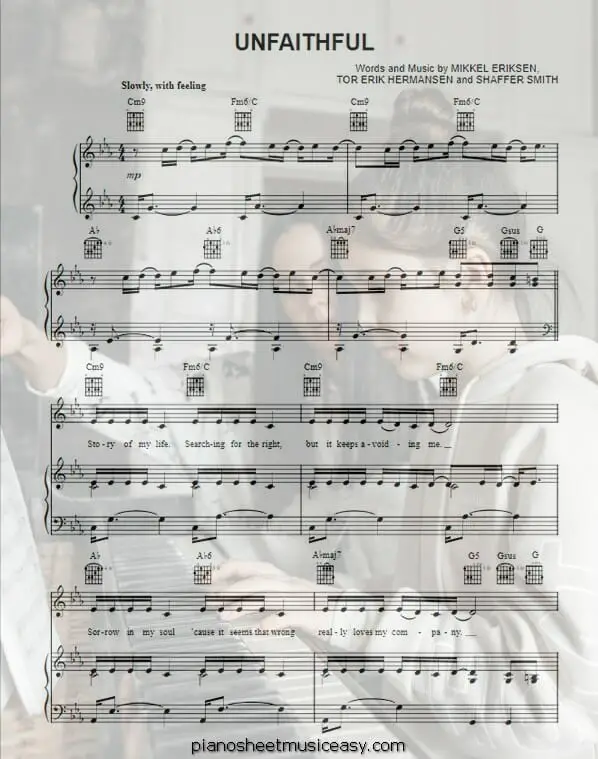 unfaithful printable free sheet music for piano 