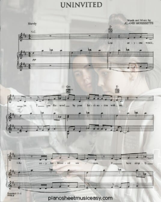 uninvited printable free sheet music for piano 
