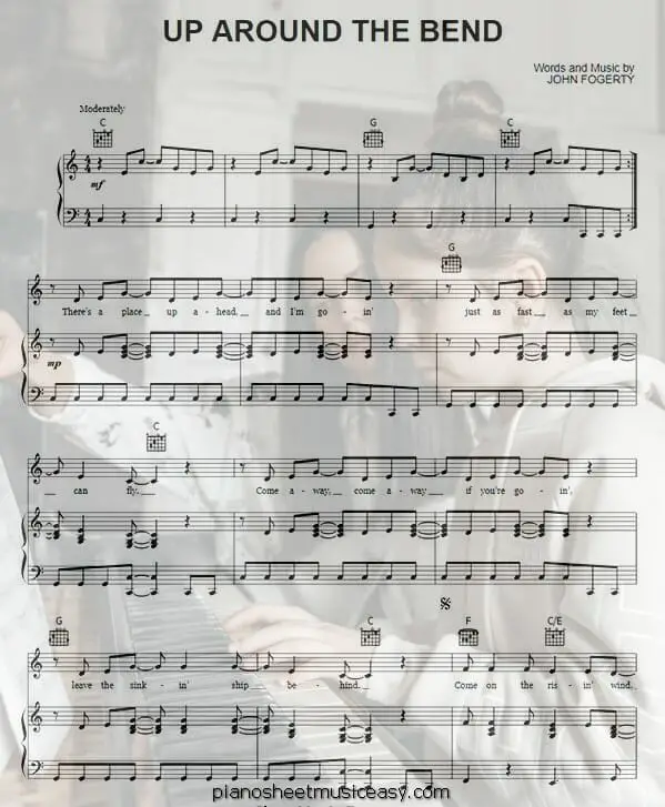 up around the bend printable free sheet music for piano 