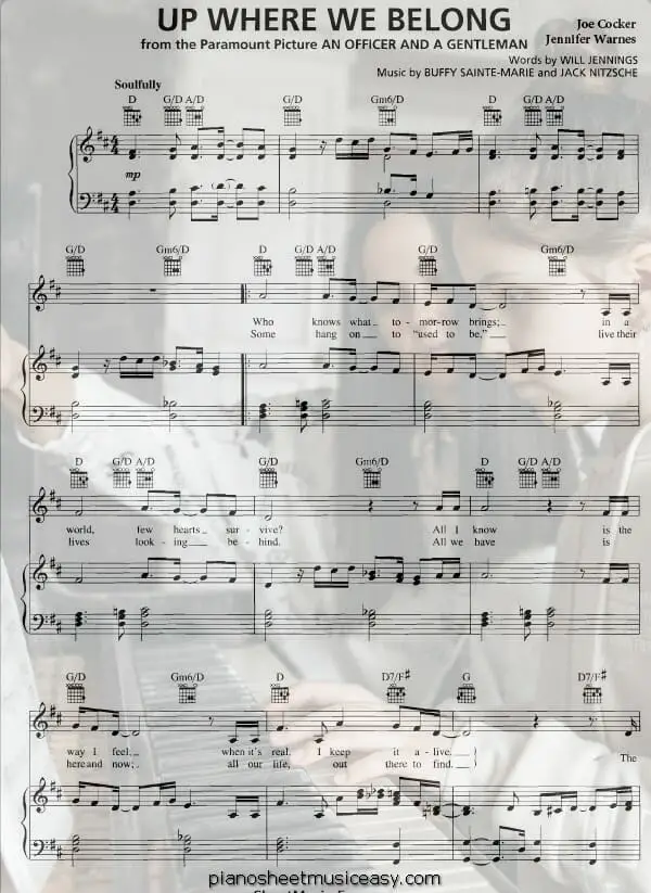 up where we belong printable free sheet music for piano 