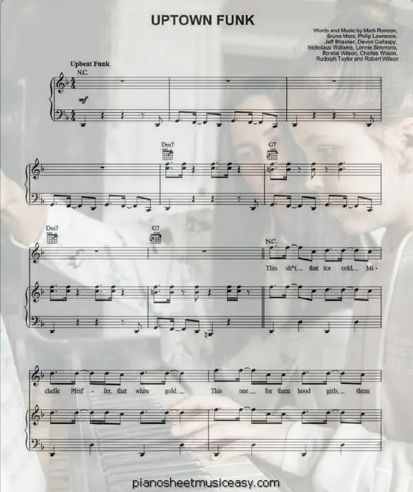 uptown funk printable free sheet music for piano 