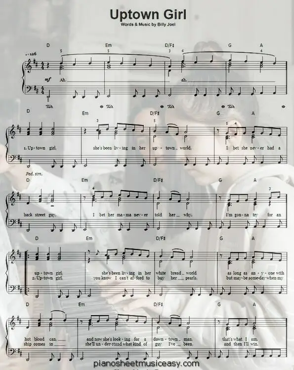 uptown girl printable free sheet music for piano 