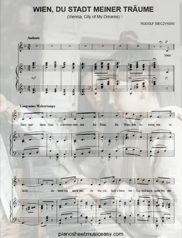 vienna city of my dreams printable free sheet music for piano 