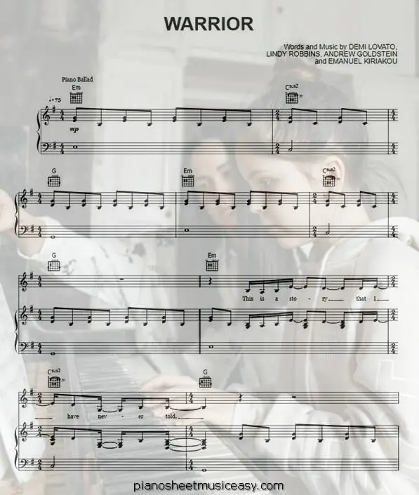 warrior printable free sheet music for piano 