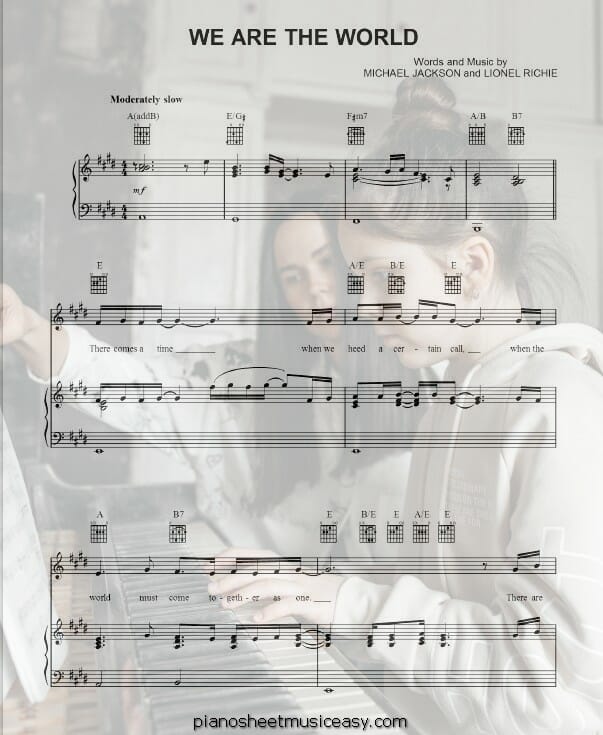 we are the world printable free sheet music for piano 