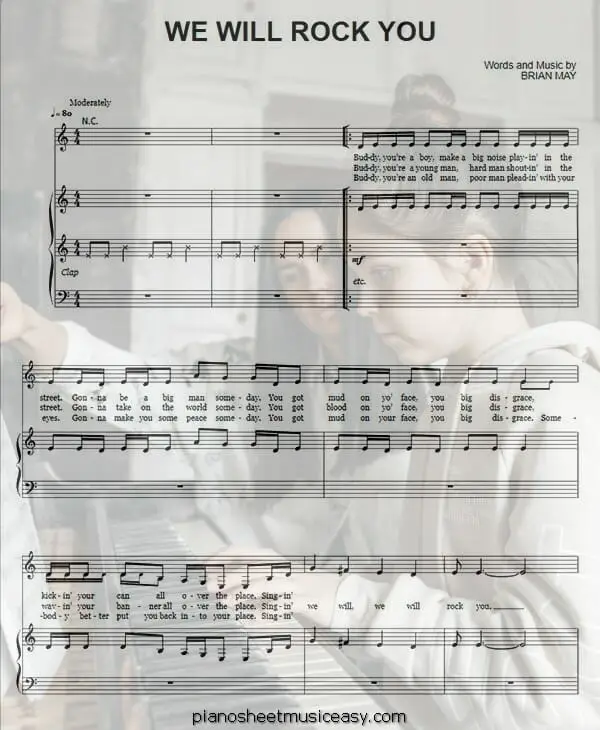 we will rock you printable free sheet music for piano 