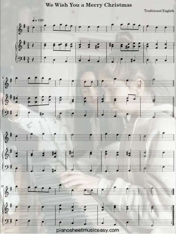 we wish you a merry christmas flute printable free sheet music for piano 