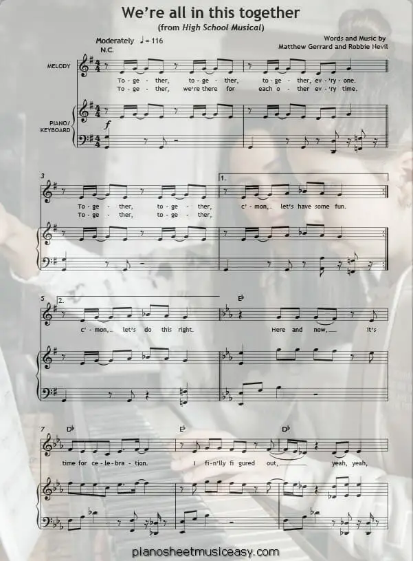 were all in this together printable free sheet music for piano 