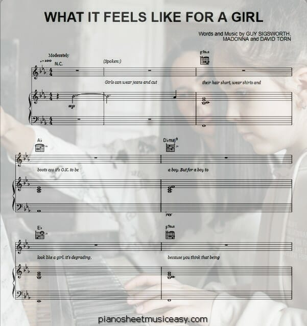 what it feels like for a girl printable free sheet music for piano 
