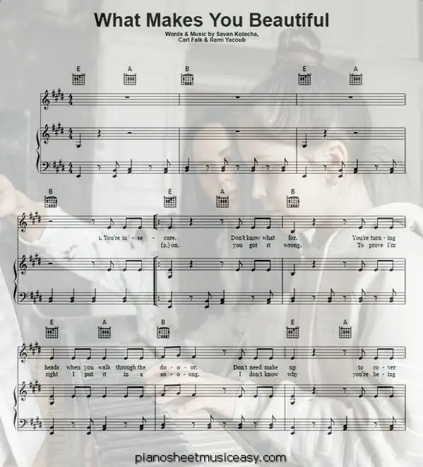 what makes you beautiful printable free sheet music for piano 