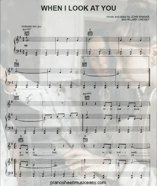when i look at you printable free sheet music for piano 