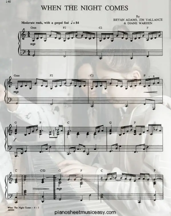 when the night comes printable free sheet music for piano 