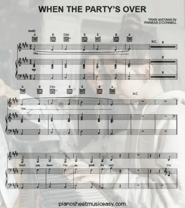 when the partys over printable free sheet music for piano 