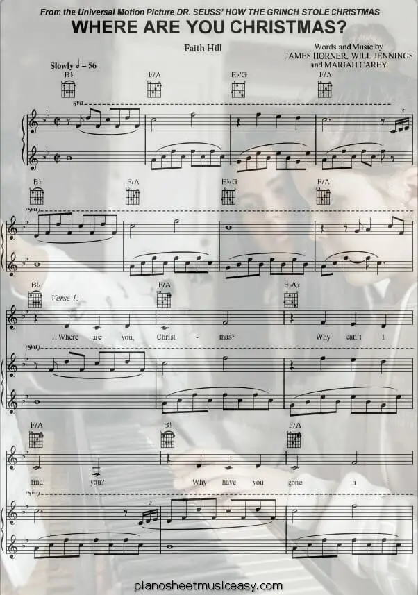 where are you christmas faith hill printable free sheet music for piano 