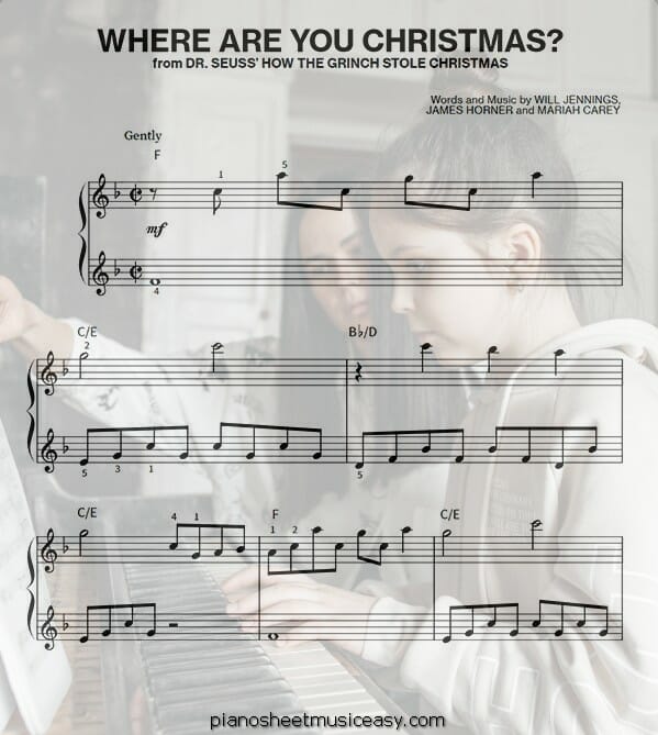 where are you christmas printable free sheet music for piano 