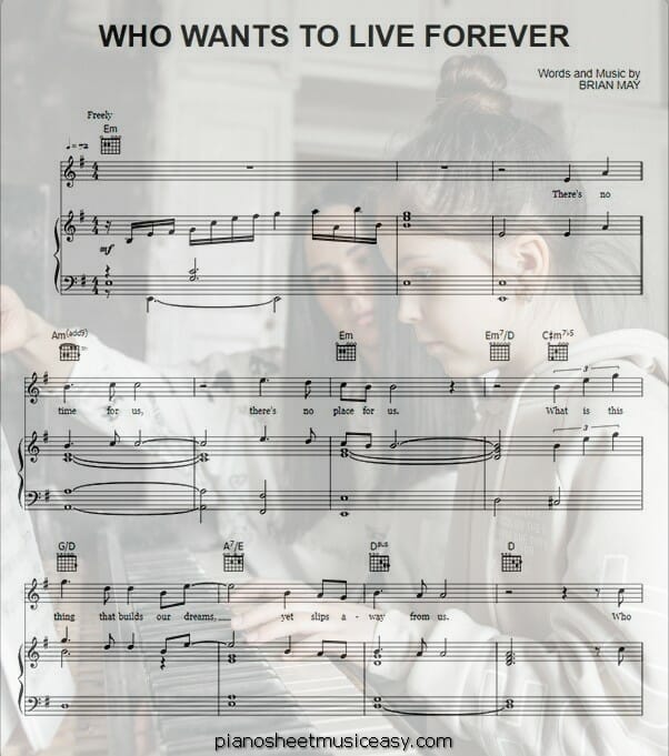 who wants to live forever printable free sheet music for piano 