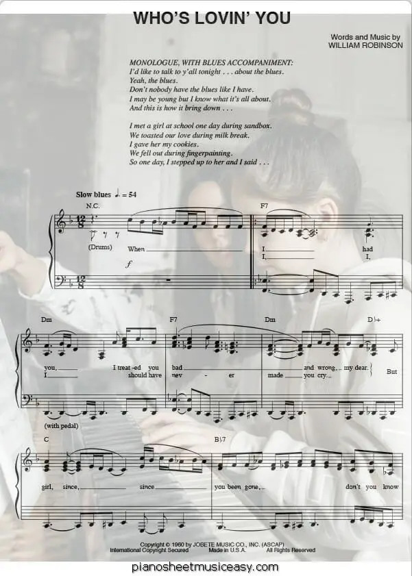 whos lovin you printable free sheet music for piano 