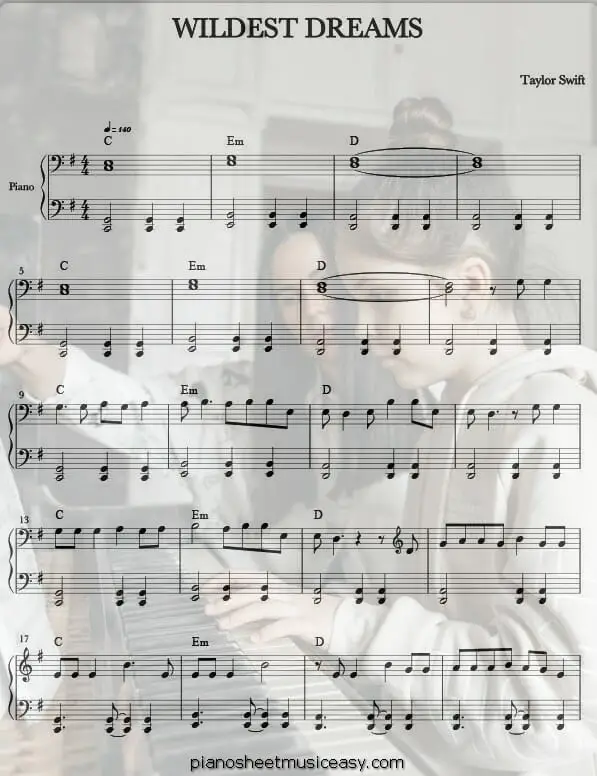 wildest dreams printable free sheet music for piano 