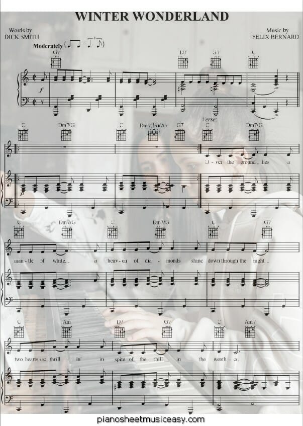 winter wonderland printable free sheet music for piano 