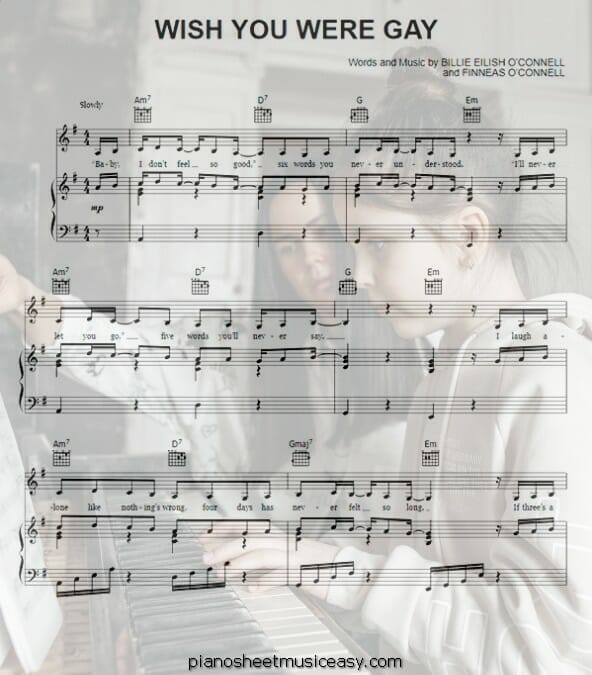 wish you were gay printable free sheet music for piano 