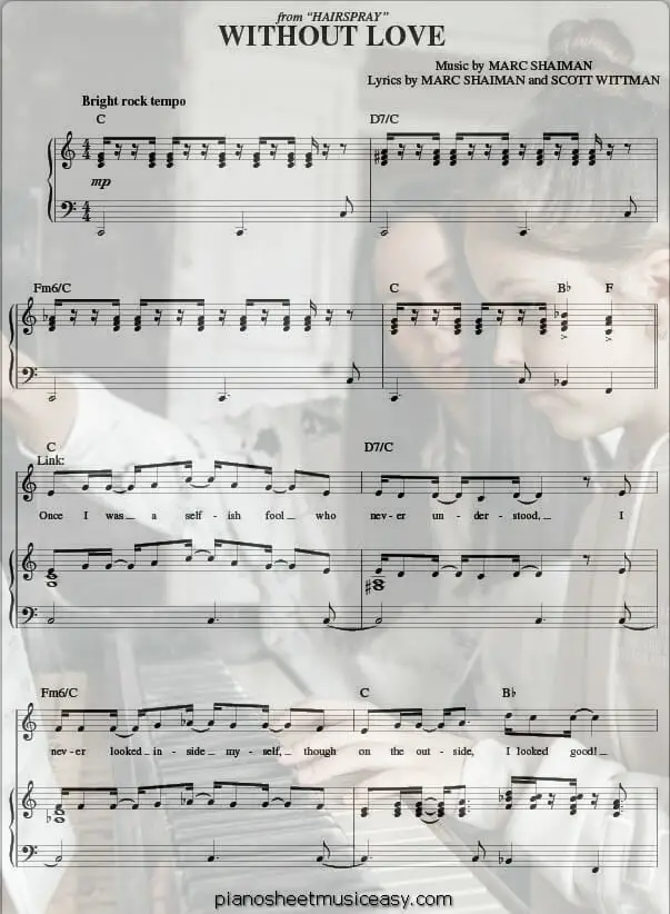 without love printable free sheet music for piano 