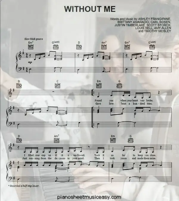 without me printable free sheet music for piano 