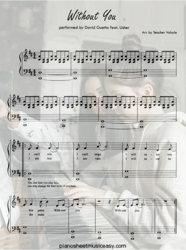 without you david guetta printable free sheet music for piano 