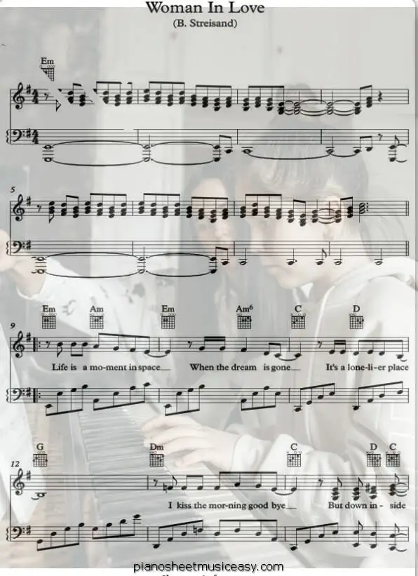 woman in love printable free sheet music for piano 