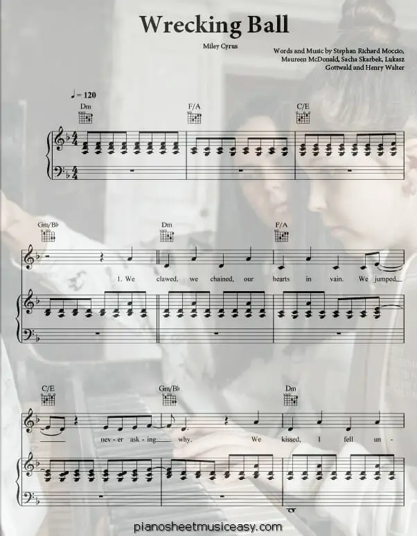 wrecking ball printable free sheet music for piano 