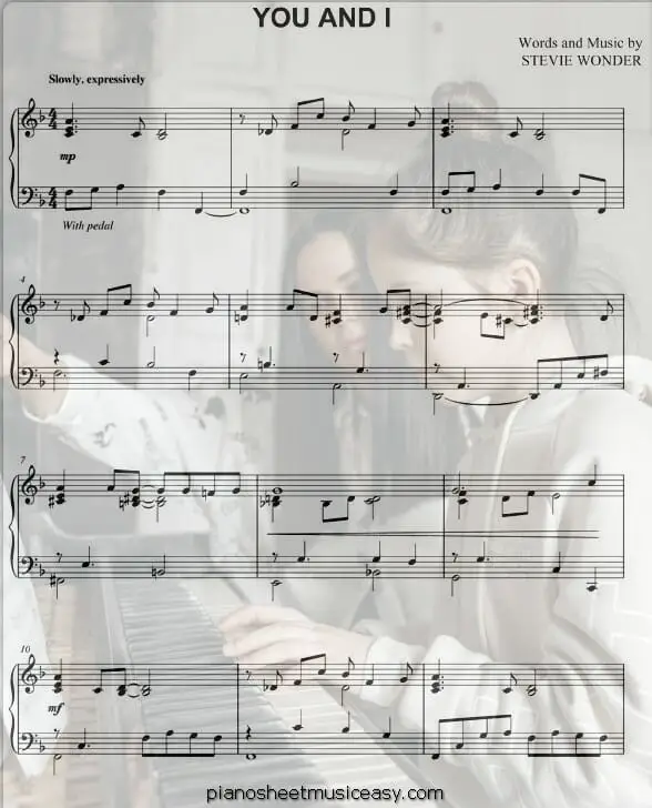 you and i printable free sheet music for piano 