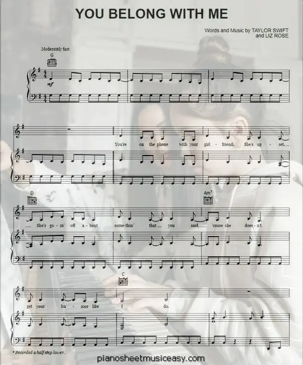 you belong with me printable free sheet music for piano 