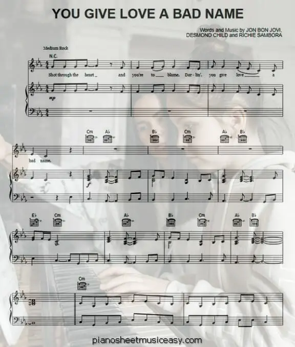 you give love a bad name printable free sheet music for piano 