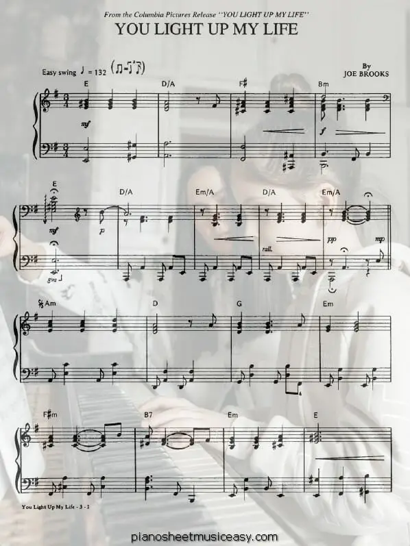 you light up my life printable free sheet music for piano 