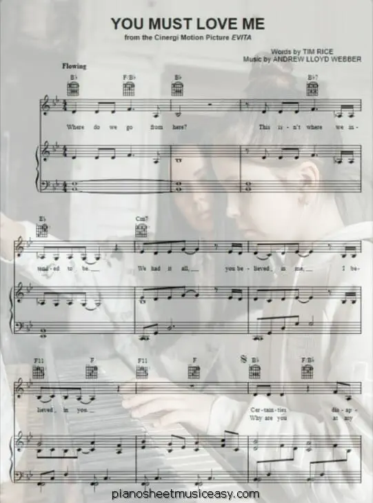 you must love me printable free sheet music for piano 