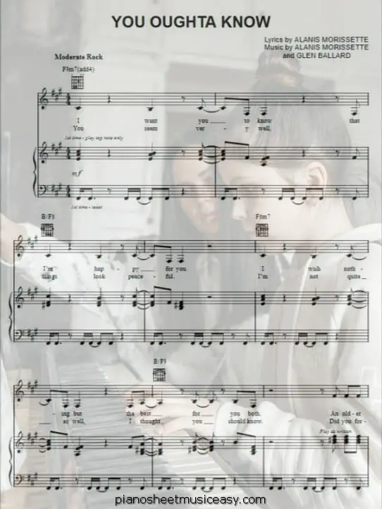 you oughta know printable free sheet music for piano 