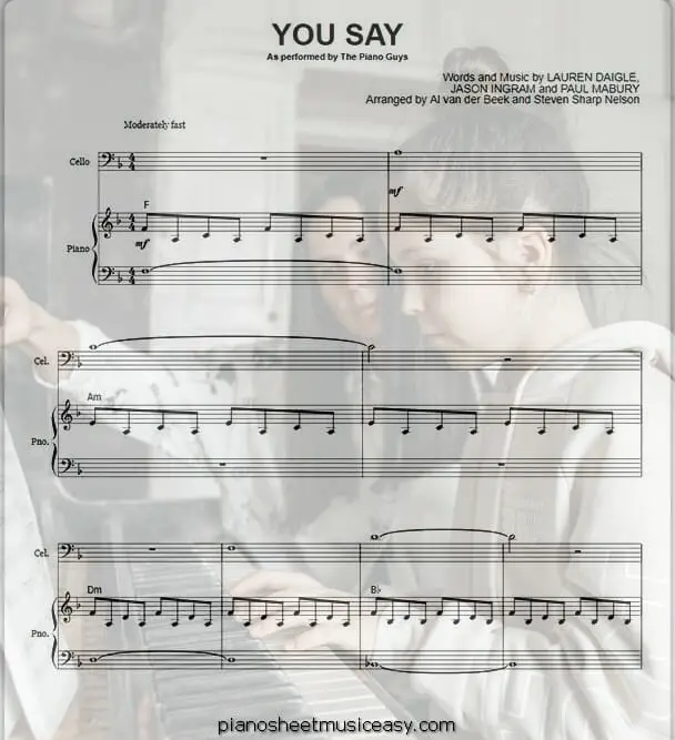 you say the piano guys printable free sheet music for piano 