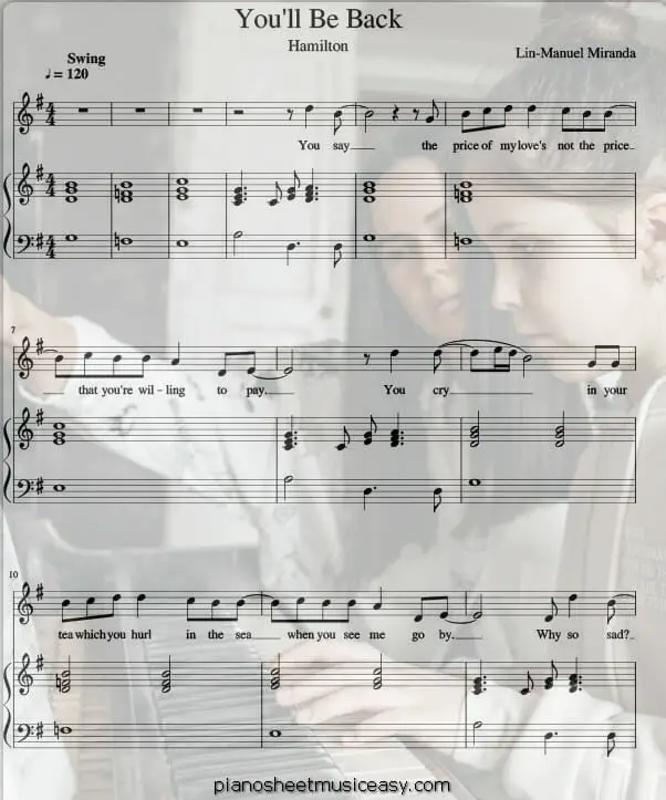 youll be back printable free sheet music for piano 