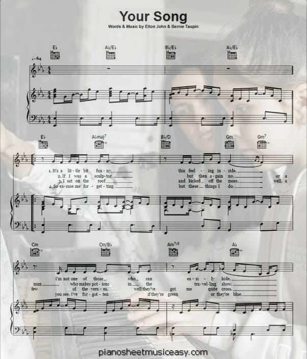 your song elton john printable free sheet music for piano 
