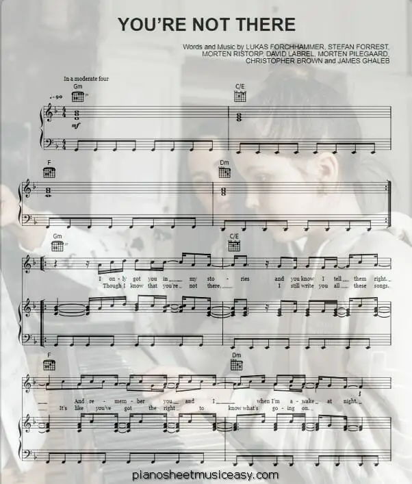 youre not there printable free sheet music for piano 