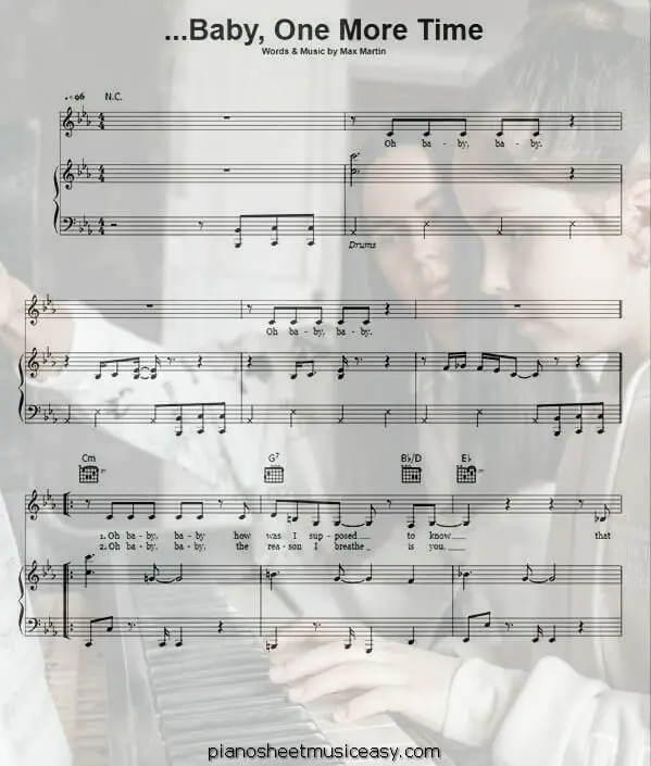 Baby One More Time printable free sheet music for piano 