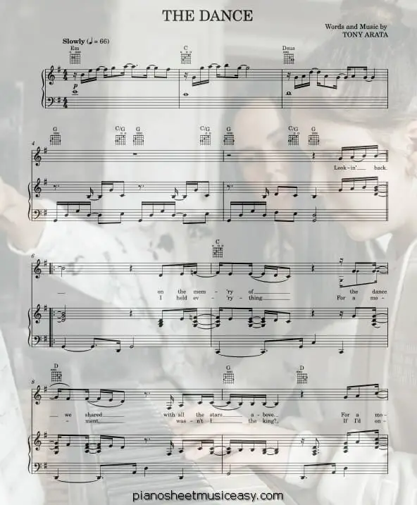 The Dance printable free sheet music for piano 