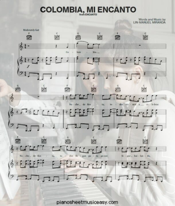 colombia mi encanto printable free sheet music for piano 