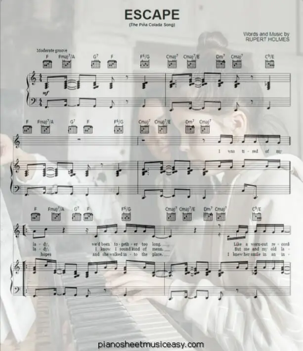 escape the pina colada printable free sheet music for piano 