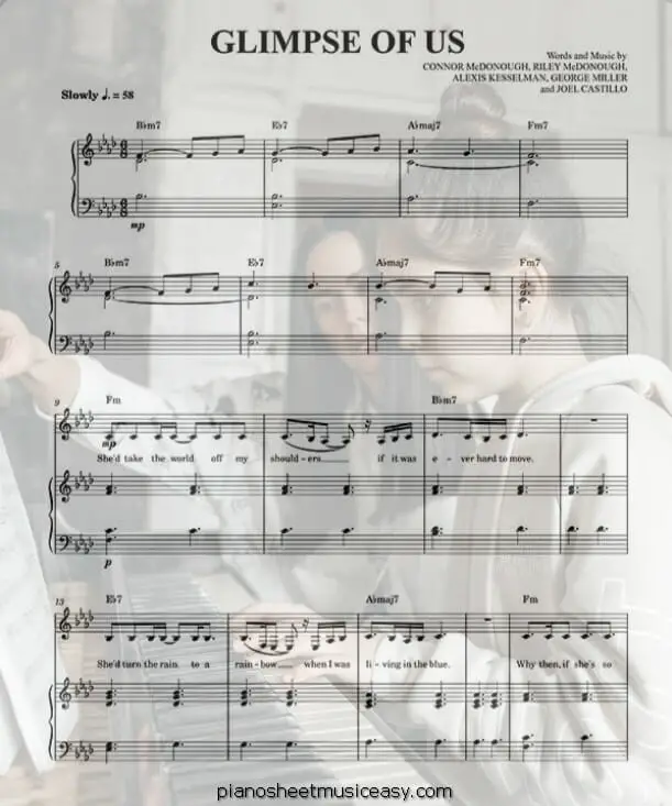 glimpse of us printable free sheet music for piano 