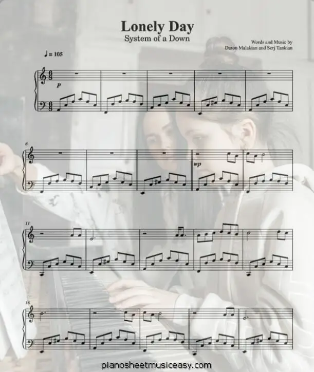lonely day printable free sheet music for piano 