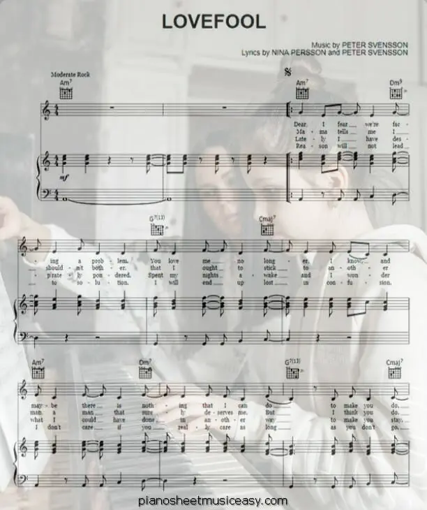 lovefool printable free sheet music for piano 