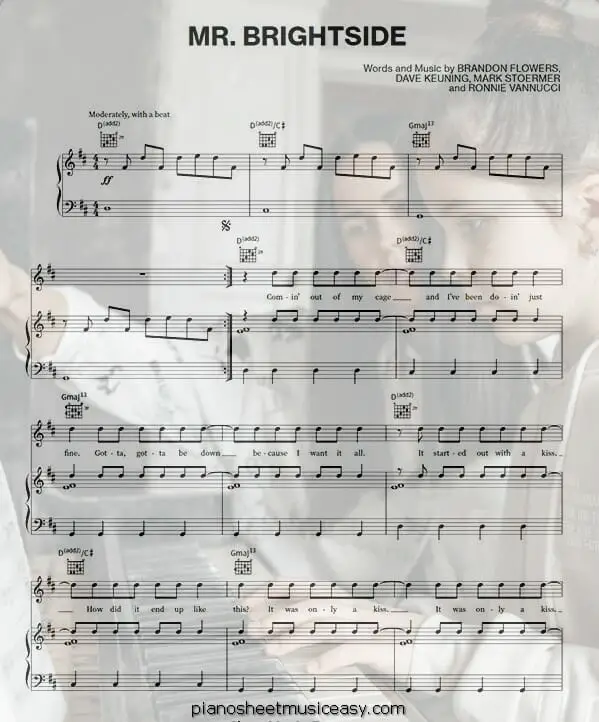 mr brightside printable free sheet music for piano 
