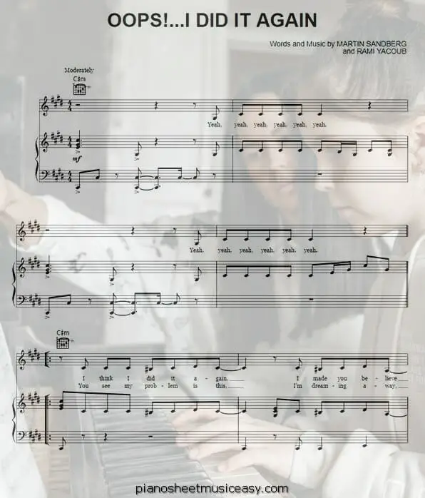 oops i did it again printable free sheet music for piano 
